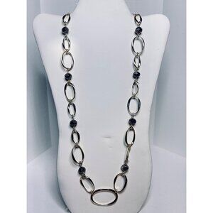 Long Chunky Gold Tone Oval Loop Chain With Faceted Bead Necklace (6166)